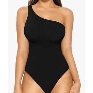 Mangopop Black One Shoulder Asymmetrical Bodysuit‎ Size XL